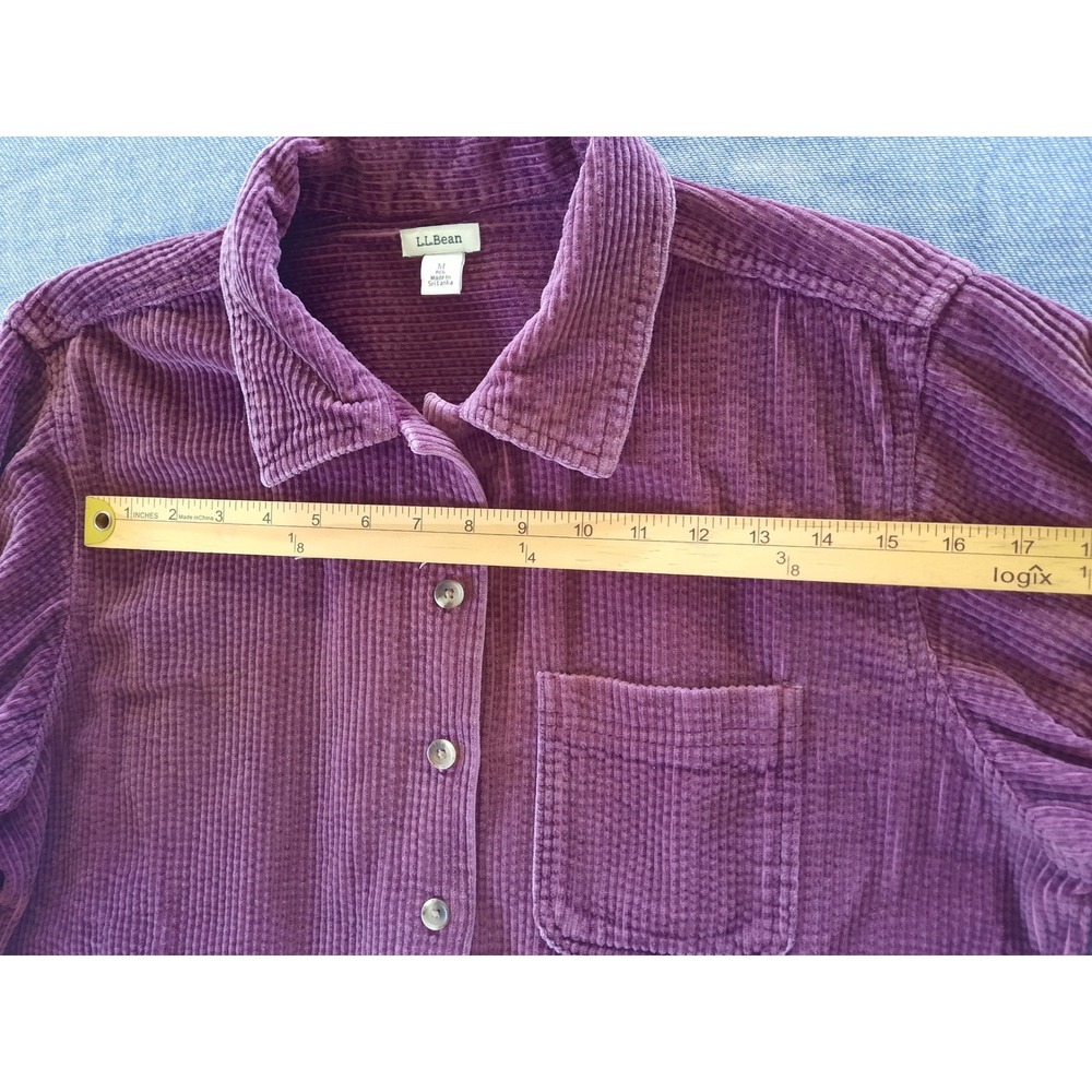 LL Bean Womens Medium Corduroy Pocket Button Down Shirt Plum Purple Cotton - Picture 4 of 9